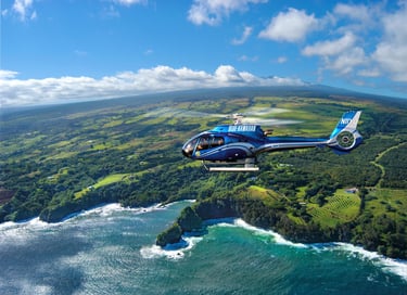 Blue Hawaiian Helicopters flying over Maui