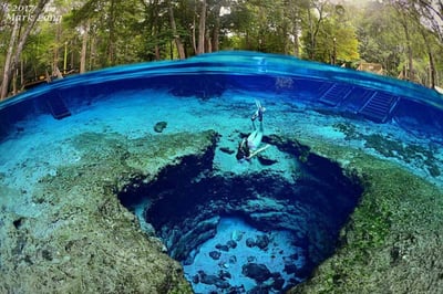 Girl swimming in the Blue Grotto in Williston FL