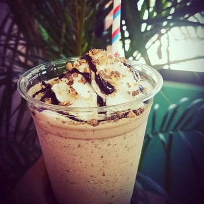 Milk shake with rocky road ice cream