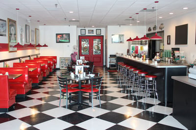 Nick’s 50’s diner - red, white, and black dinner