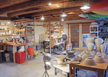 Pottery Studio in Fort Myers - many pots are drying