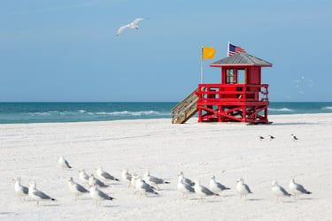 Red Life Guard Stand on beautiful Siesta Key Beach