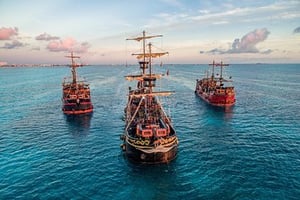 Three pirate ships in playa del carmen mexico