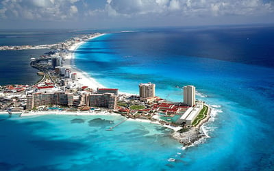 View from a helicopter in Playa Del Carmen Mexico