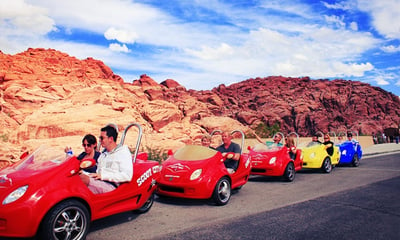 canyon rock and red and blue mini cars