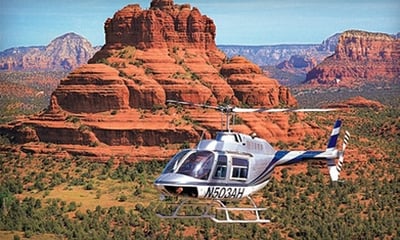 helicopter in the red rocks of sedona