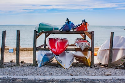 kayaks on the beach in marthas vineyard