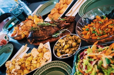 lunch table with sweet potatoes