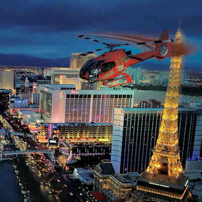 red helicopter looking over las vegas