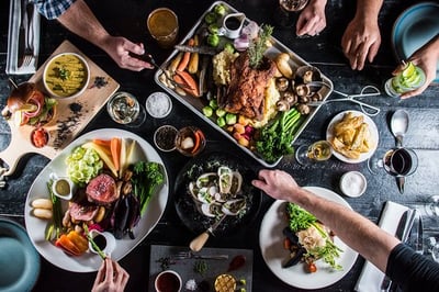 three large plates of food with healthy vegabales