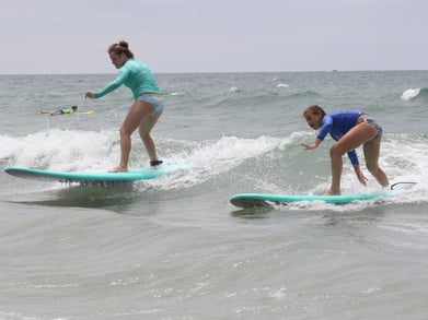 two girls learning how to surf in Daytona Beach Florida