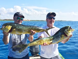 two men catching fish in playa del carmen mexico