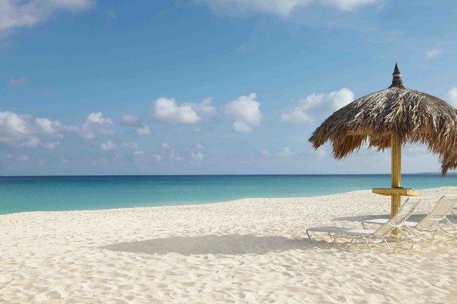 Beautiful Aruba Beach with umbrella