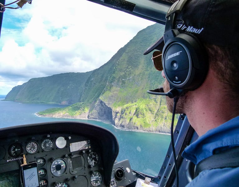 Maui helicopter ride man sitting in the cockpit