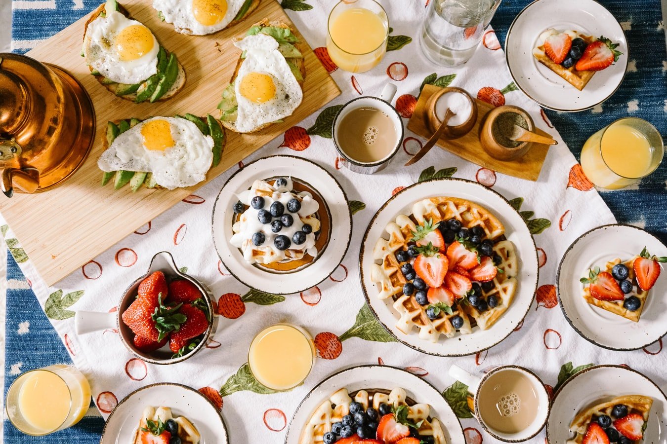 amazing breakfast table with all the foods