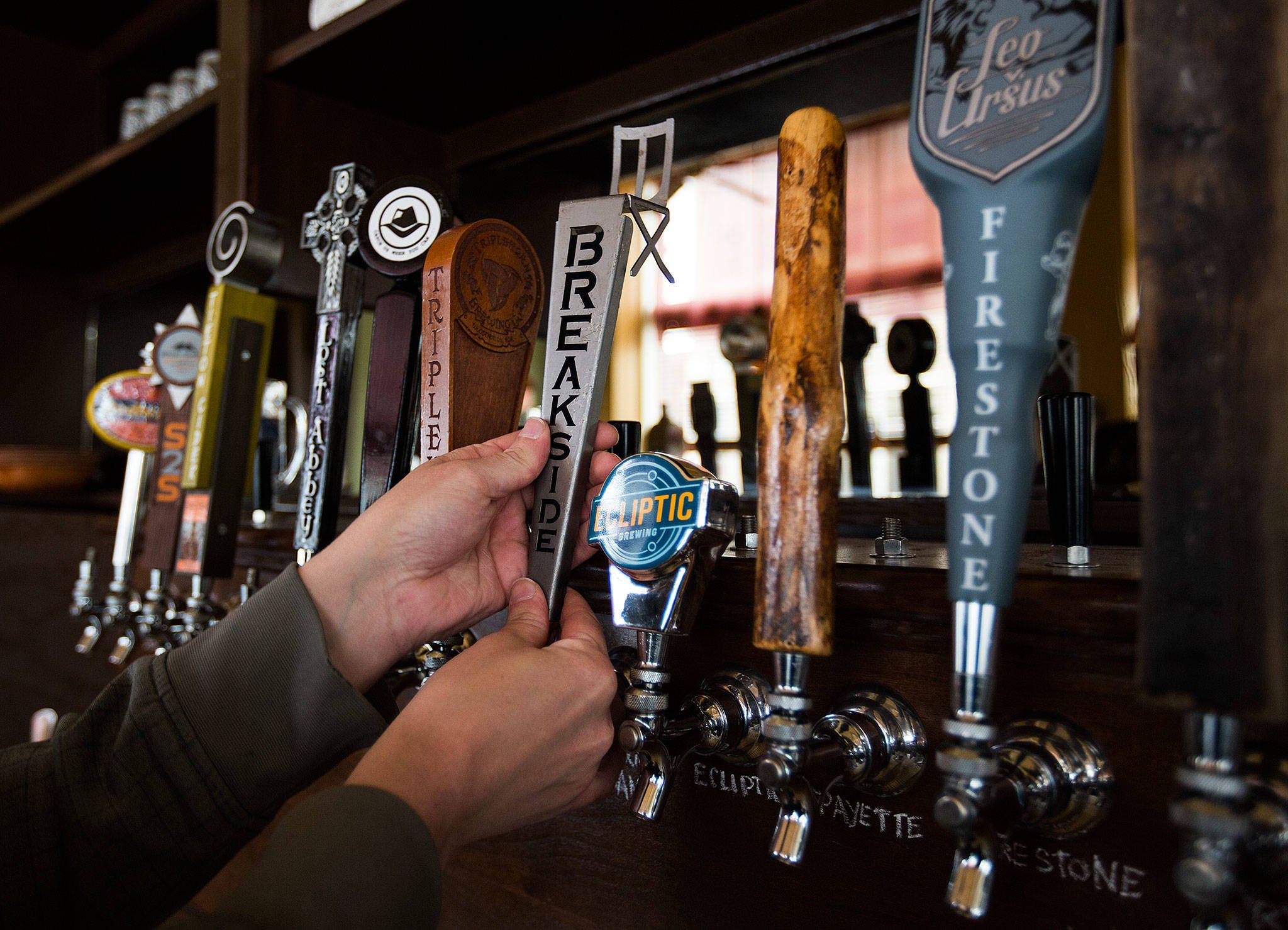 beer handles behind the bar