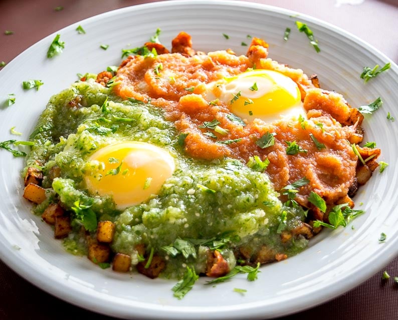 Mexican style breakfast. Eggs and beans