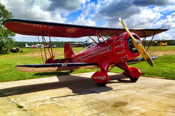 red biplane